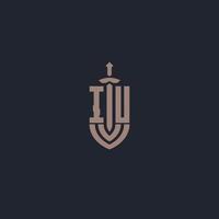 iu-Logo-Monogramm mit Designvorlage im Schwert- und Schildstil vektor