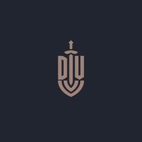 DV-Logo-Monogramm mit Designvorlage im Schwert- und Schildstil vektor