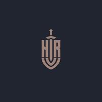 hr logotyp monogram med svärd och skydda stil design mall vektor