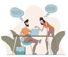Geschäftsgespräch. Ein Mann und eine Frau diskutieren in einem Büro vektor