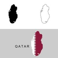 uppsättning av qatar Karta vektor. svart fast shilouette, svart översikt, Karta med qatar flagga. vektor