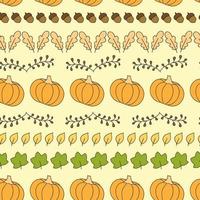 Herbst Musterdesign mit Kürbissen, Eicheln, Blättern, Zweigen. vektor