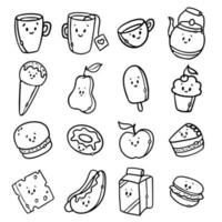 söt söt snabb mat måltid översikt klotter tecknad serie stil för färg bok vektor illustration