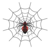 en svart Spindel i de Centrum av de webb med en röd korsa vektor