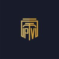 pv Anfangsmonogramm-Logo elegant mit Schild-Stil-Design für Fototapete Anwaltskanzlei-Spiele vektor