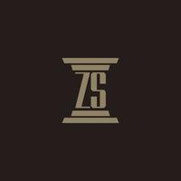 zs monogram första logotyp för advokatbyrå med pelare design vektor