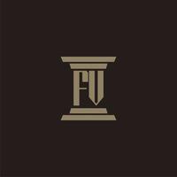 fv monogram första logotyp för advokatbyrå med pelare design vektor