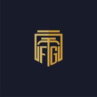 fg första monogram logotyp elegant med skydda stil design för vägg mural advokatbyrå gaming vektor