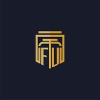 fu initial monogramm logo elegant mit schild stil design für wandbild anwaltskanzlei gaming vektor