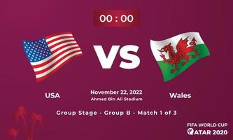 USA mot wales fotboll matchmall, fifa värld kopp i qatar 2022 vektor