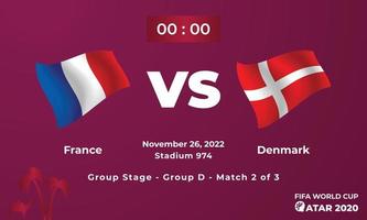 Frankrike mot Danmark fotboll matchmall, fifa värld kopp i qatar 2022 vektor