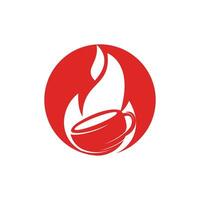 brand flamma varm rostad kaffe logotyp design. varm kaffe affär logotyp med råna kopp och brand flamma ikon design. vektor