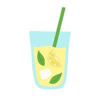 ein glas limonade mit zitrone und minze im handgezeichneten stil. vektor