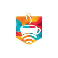 kaffe kopp med wiFi vektor ikon logotyp. kreativ logotyp design mall för Kafé eller restaurang.