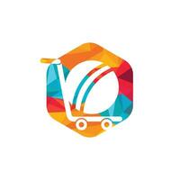 Cricket-Ball und Trolley-Logo-Design. Cricket-Shopping-Logo-Design-Konzept. vektor