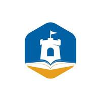 Schlossbuch-Vektor-Logo-Design. Einzigartige Designvorlage für Buchhandlungen, Bibliotheken und Festungslogos. vektor