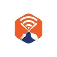 Food Signal Logo-Design für die Online-Bestellung von Lebensmitteln. Essen im Internet bestellen, Restaurant-Café-Mahlzeiten online liefern. vektor