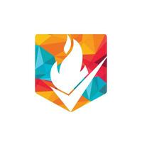 Brandschutz-Vektor-Logo-Design-Vorlage. Feuer- und Häkchen-Icon-Design. vektor