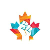 Kanada-Revolution-Vektor-Logo-Konzept. Ahornblatt und Faust-Icon-Design. vektor