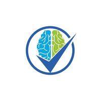 Gehirn-Check-Vektor-Logo-Design. Gehirn- und Häkchen-Symbol-Logo. vektor