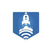 Wifi-Raketenvektor-Logo-Design. WLAN-Signalsymbol und Raketendesignvektor. vektor