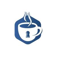 Vorhängeschloss und Kaffeebecher-Logo-Design. Kaffeetasse Logo-Design kombiniertes Schlüsselloch. vektor