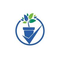 kolla upp trädgård vektor logotyp design. kolla upp och blomma pott ikon.