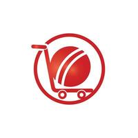 Cricket-Ball und Trolley-Logo-Design. Cricket-Shopping-Logo-Design-Konzept. vektor