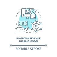 Symbol für das türkisfarbene Konzept des Plattform-Umsatzbeteiligungsmodells. Schöpfer Geschäftsmodell abstrakte Idee dünne Linie Illustration. isolierte Umrisszeichnung. editierbarer Strich. vektor
