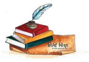 indisk hindi diwas på hindi dag wright tala läsa lära sig och fira med bok fjäder bakgrund vektor
