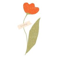 handgezeichnete Trockenblume mit Washi Tape. Vektorelement isoliert auf weißem Hintergrund vektor