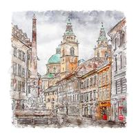 ljubljana slowenien aquarellskizze handgezeichnete illustration vektor