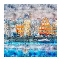 kopenhagen dänemark aquarell skizze handgezeichnete illustration vektor