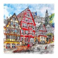 miltenberg deutschland aquarell skizze handgezeichnete illustration vektor