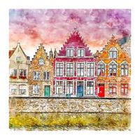 brügge belgien aquarellskizze handgezeichnete illustration vektor