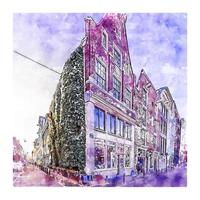 arkitektur amsterdam nederländerna akvarell skiss handritad illustration vektor