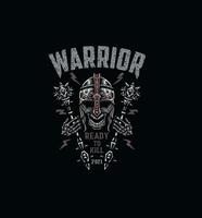 krigare skalle, t skjorta grafisk design, hand dragen linje stil med digital Färg, vektor illustration