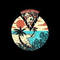 Pizza-Sommer-Strand-T-Shirt-Grafikdesign, handgezeichneter Linienstil mit digitaler Farbe, Vektorillustration vektor