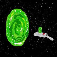 Portal im Weltraum zu anderen Universen mit einer intergalaktischen Waffe, auf isoliertem schwarzem Hintergrund, Vektor