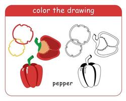 Malbuch für Kinder. eine Reihe von Paprika in Farbe und Schwarz und Weiß. vektor