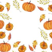 vattenfärg illustration höst orange ram med löv och pumpor för textil, servetter, Övrig dekorationer vektor