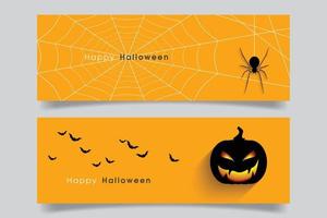 Banner-Set mit Halloween-Kürbis und Spinne. vektor