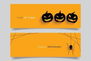 Banner-Set mit Halloween-Kürbis und Spinne. vektor