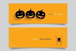 Banner-Set mit Halloween-Kürbis und Spinne. vektor