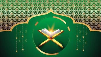 islamisches banner mit grünem hintergrund und heiligem koran vektor