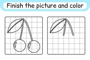 vervollständigen das Bild Kirsche. Kopieren Sie das Bild und die Farbe. beende das Bild. Malbuch. pädagogisches Zeichenübungsspiel für Kinder vektor