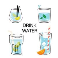 Satz Wassergläser. trinken sie mehr wasserkonzept vektor