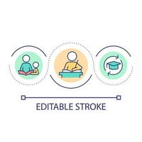portion barn med läxa slinga begrepp ikon. förälder-barn samspel abstrakt aning tunn linje illustration. förbättra akademisk prestanda. isolerat översikt teckning. redigerbar stroke. vektor