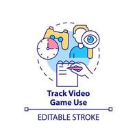 Spår video spel använda sig av begrepp ikon. tid kontrollera. hantera med gaming missbruk abstrakt aning tunn linje illustration. isolerat översikt teckning. redigerbar stroke. vektor