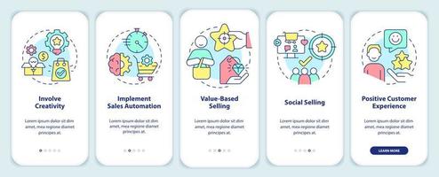 försäljning tendenser onboarding mobil app skärm. försäljning innovationer genomgång 5 steg redigerbar grafisk instruktioner med linjär begrepp. ui, ux, gui mall. vektor